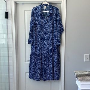 Blue and white polka dot dress